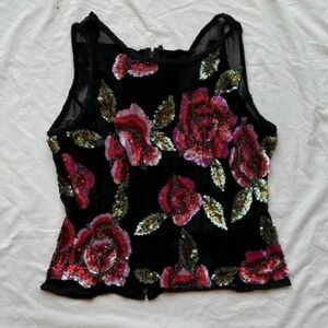 BOSTON PROPER 100% SILK SEQUIN ROSE TANK